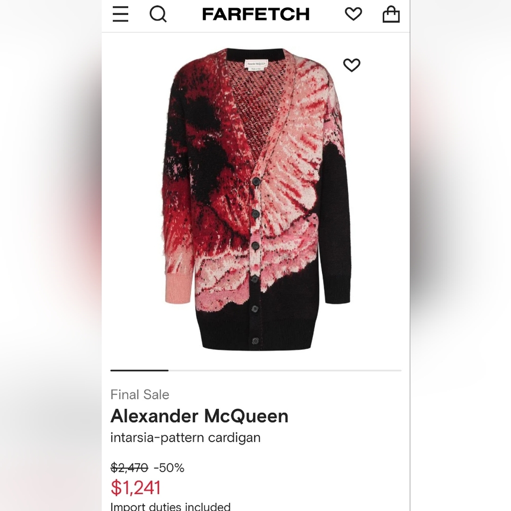 Alexander McQueen Intarsia Pattern Wool and Mohair Cardigan Sweater